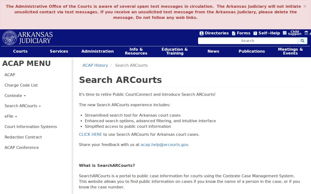 Arkansas Judiciary CourtConnect entry point for Benton County active warrant cases