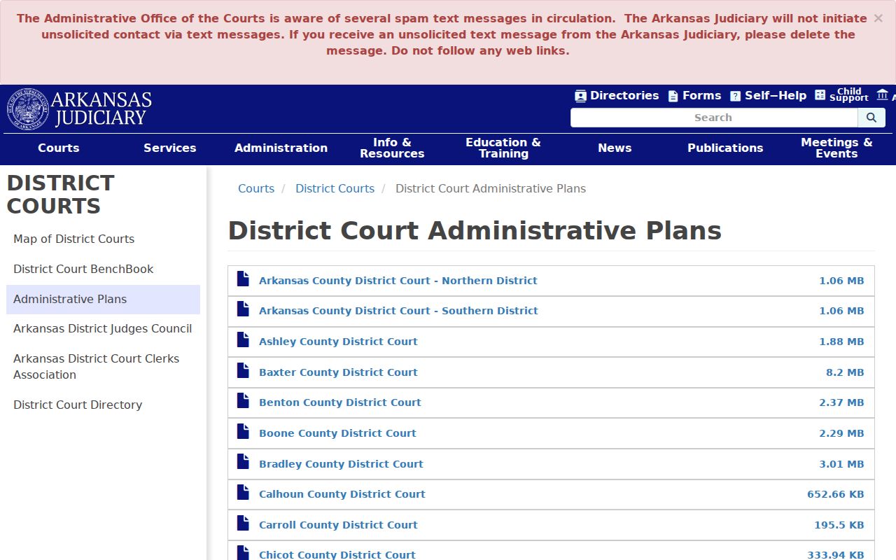 Arkansas district court administrative plan index for Benton County divisions