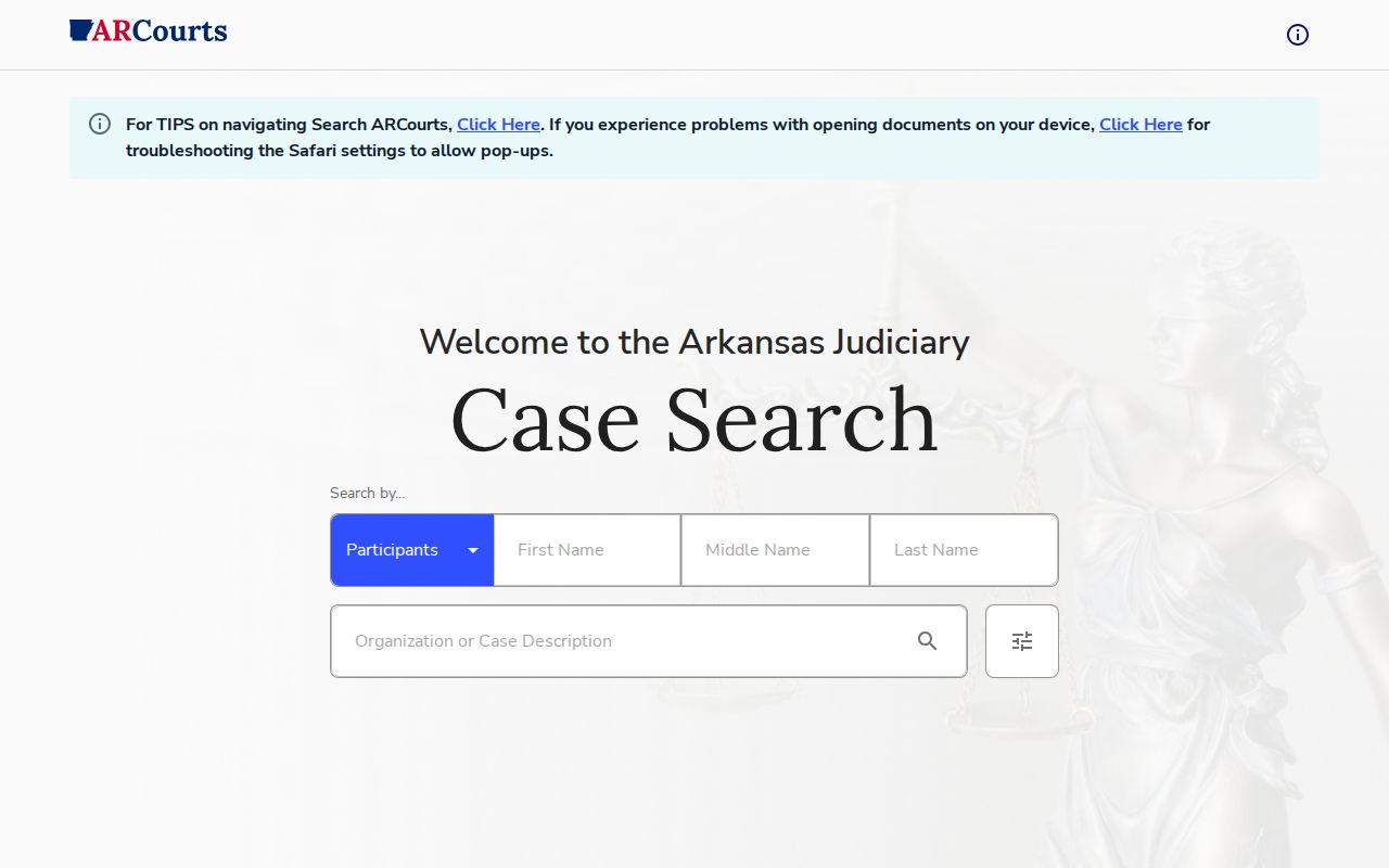 Search ARCourts public case search used for Benton County docket research
