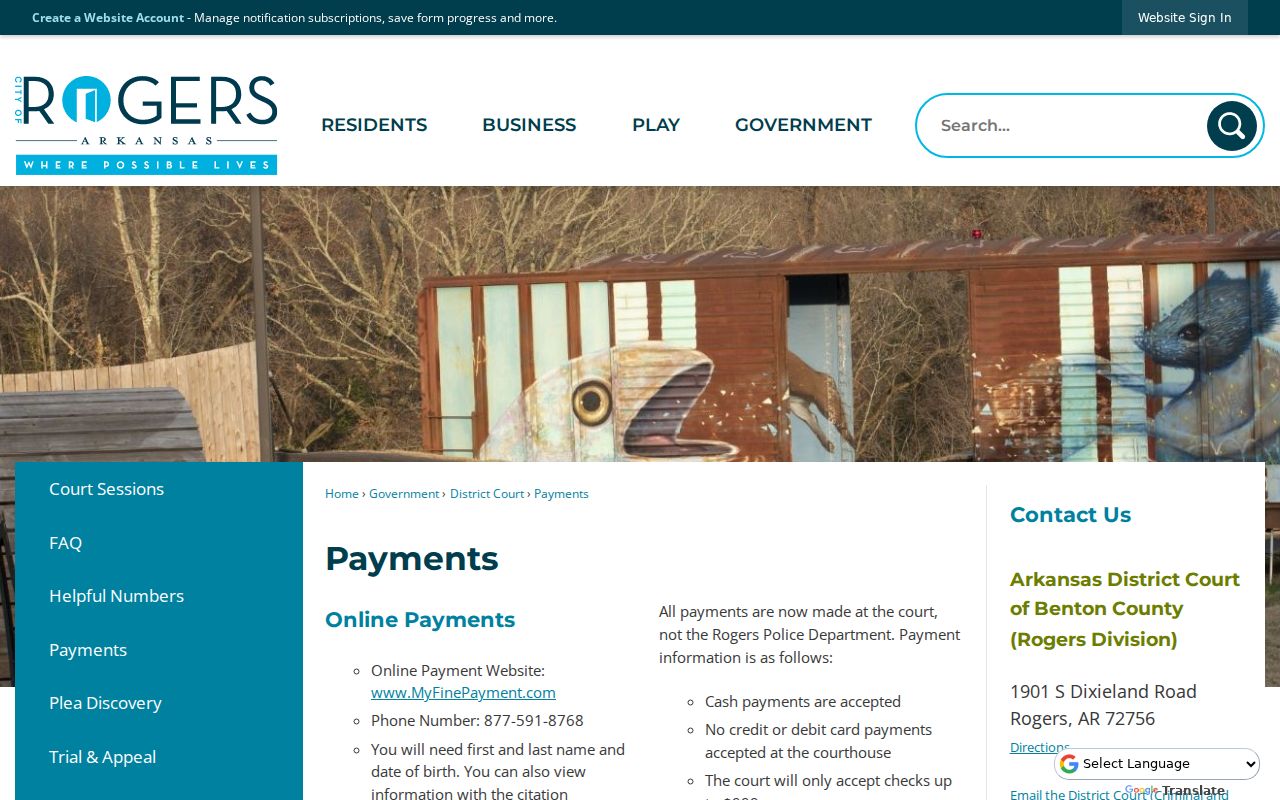 Rogers District Court payment channels for court cases