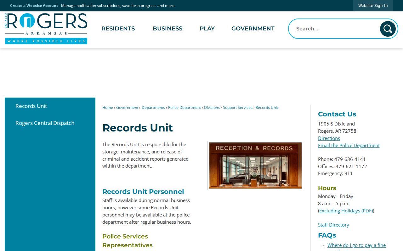 Rogers Police Records Unit information about District Court warrants
