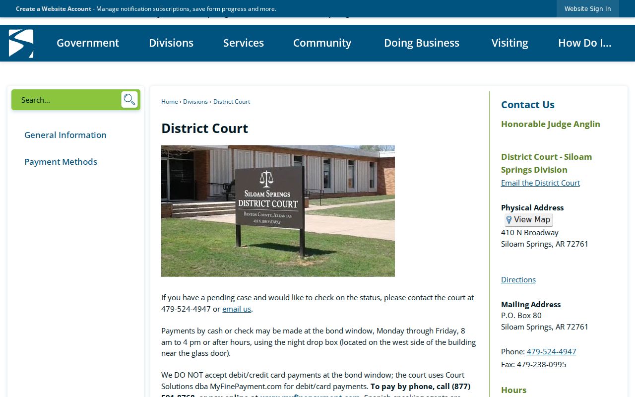 Siloam Springs District Court traffic, bond, and payment information