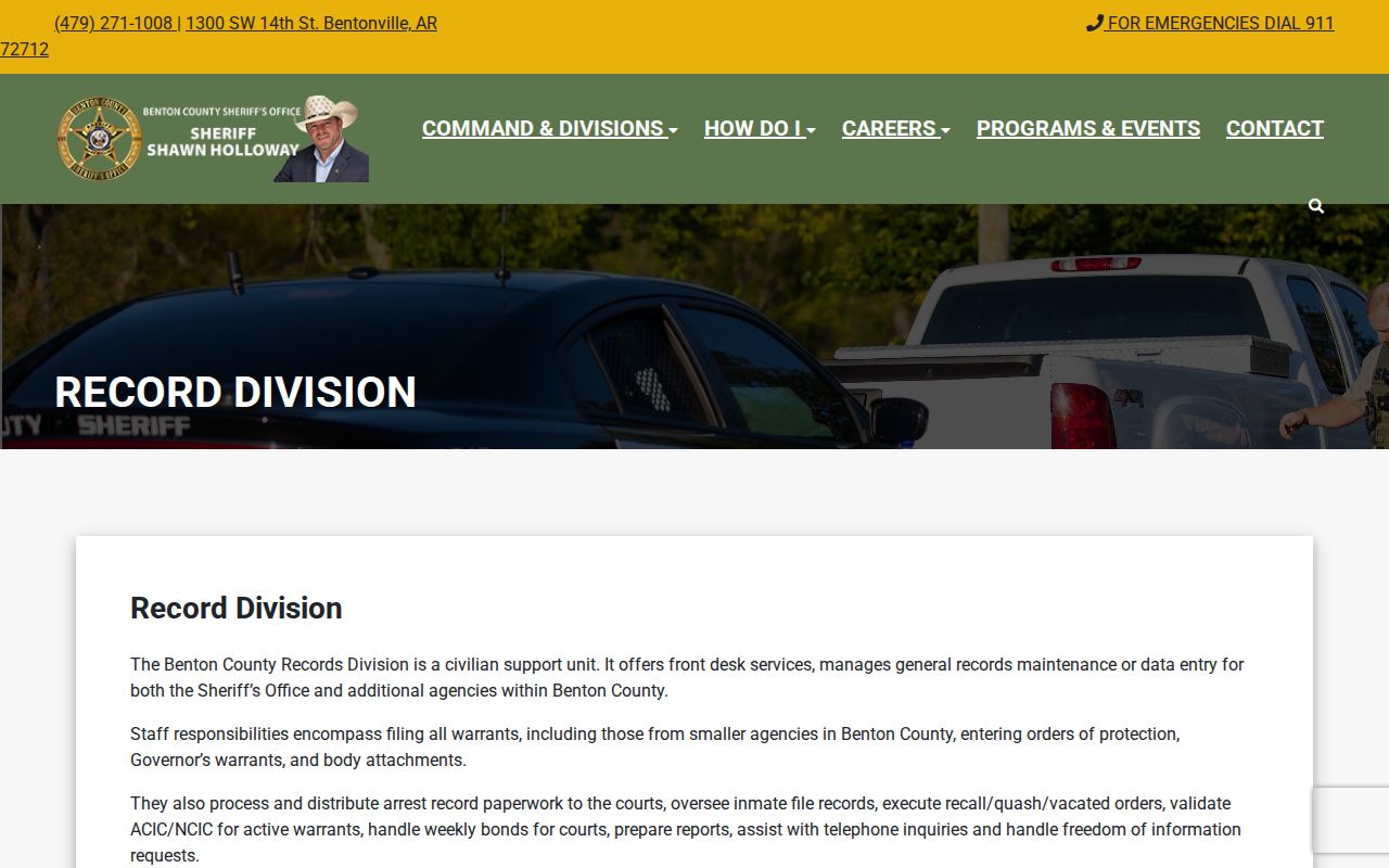 Benton County Sheriff Record Division warrant and records duties